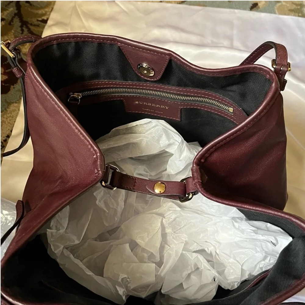 Burberry Vintage House Check Tote Bag Burgundy Leather - Picture 5 of 11